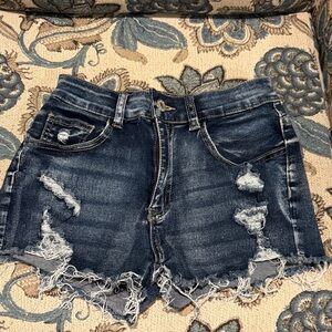 SHEIN Dark Blue Distressed Jean Shorts